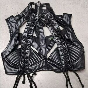 Club Exx Dolls Kill Rude Awakening Harness Top - Brand New - Black - Size MEDIUM